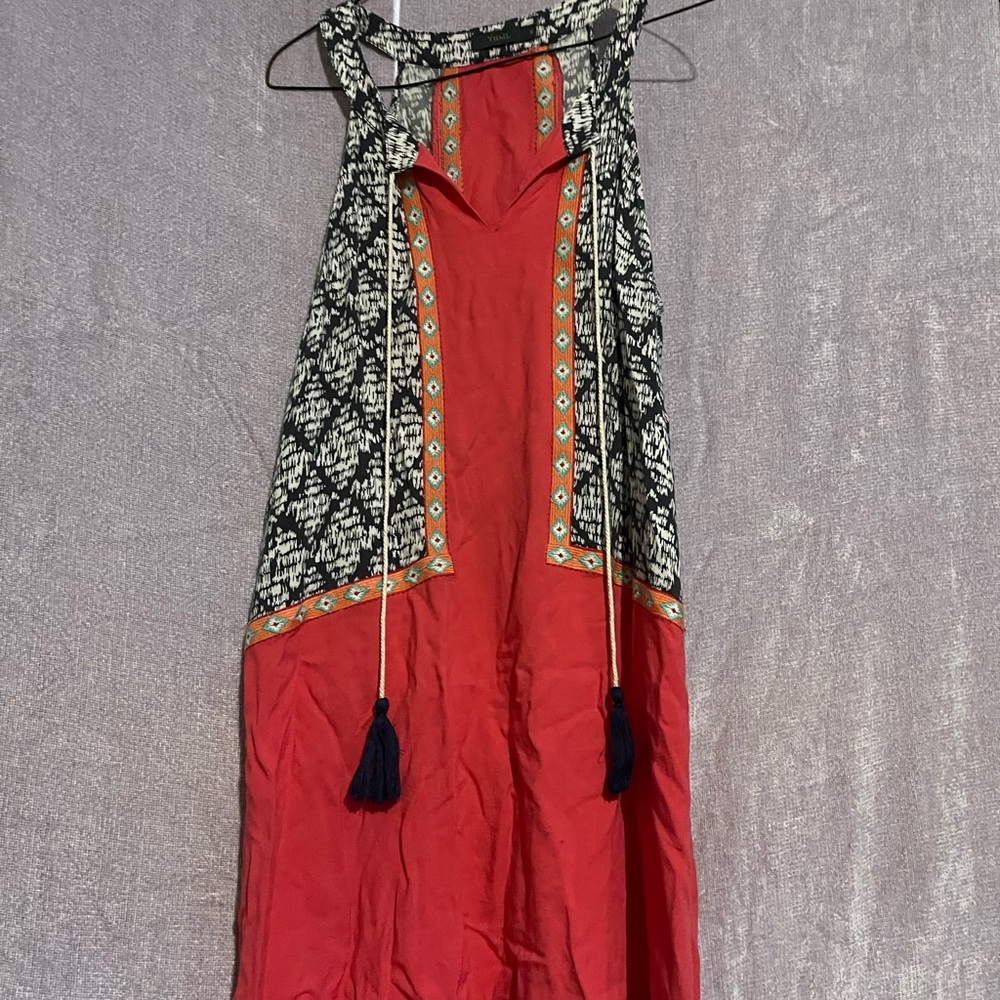 THML Red Black Sleeveless Halter Maxi Dress